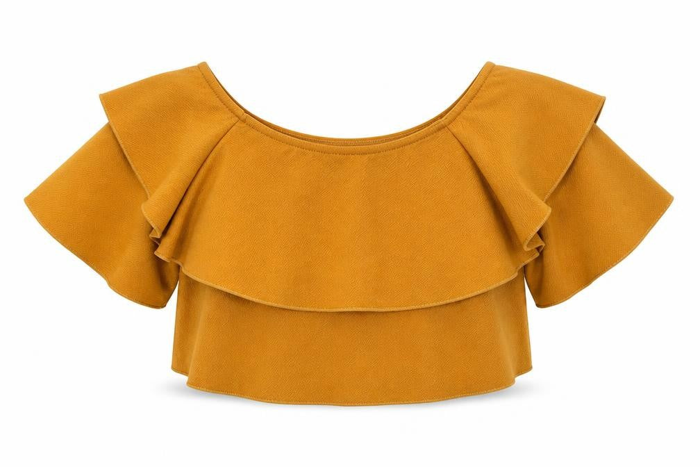 Front view of Boohoo women’s orange polyester cropped blouse, size UK 6, round neck