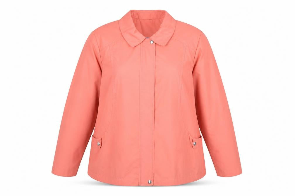 Front view of Classics women’s pink jacket coat, size XL, zip