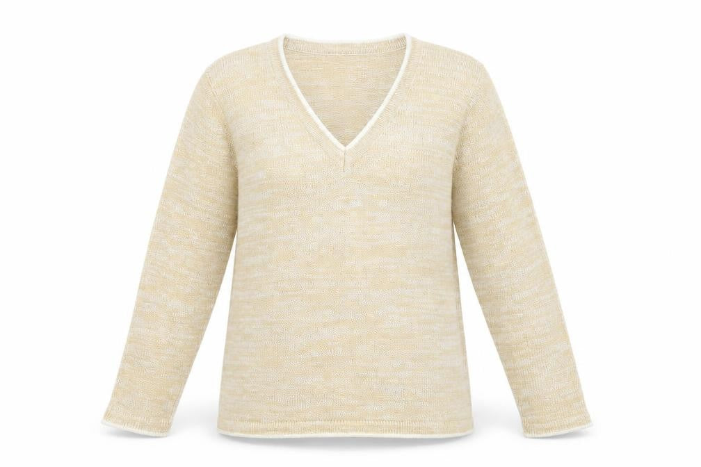 Front view of Bonmarché women’s yellow v-neck acrylic jumper, size S