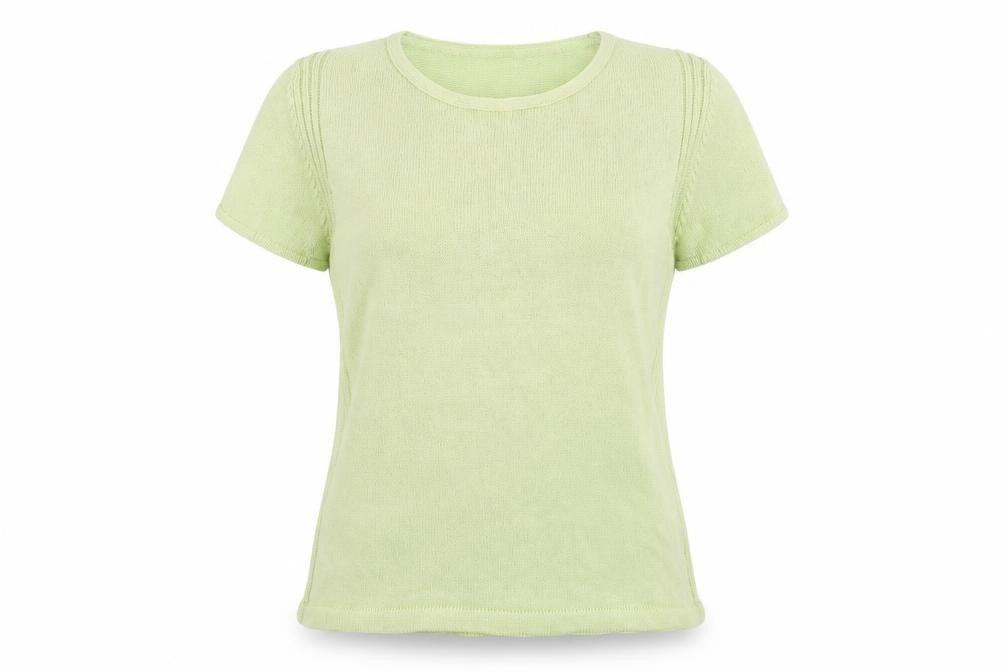 Front view of EWM women’s green round neck cotton jumper, size M