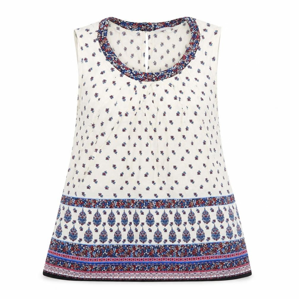 Front view of Red Herring women’s white floral viscose basic tank, size UK 10, round neck