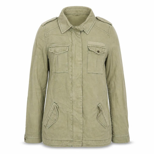 Front view of H&M women’s green jacket, size UK 10, zip