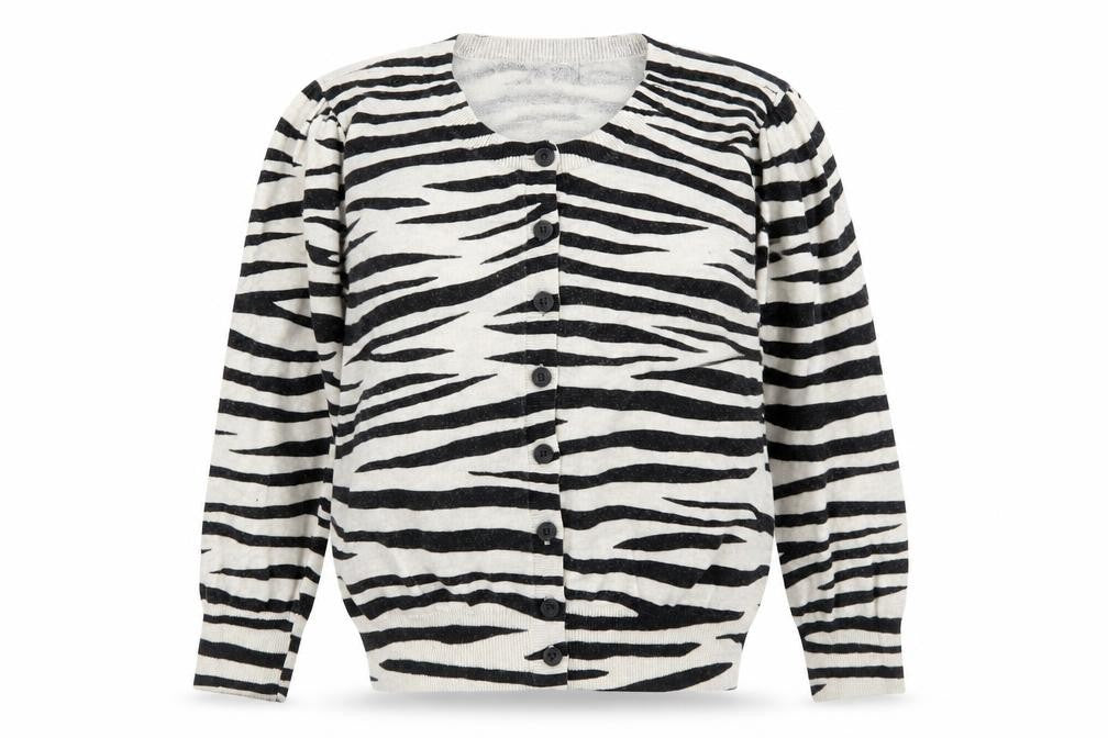 Dorothy Perkins Womens Beige Round Neck Animal Print Cotton Cardigan Jumper Size 8