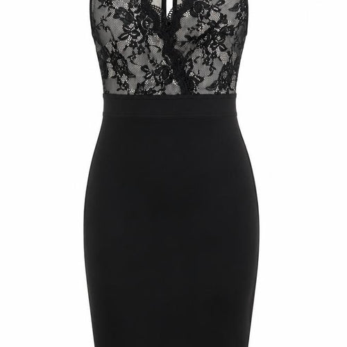 AX Paris Womens Black Floral Polyester Bodycon  Size 10  V-Neck Zip