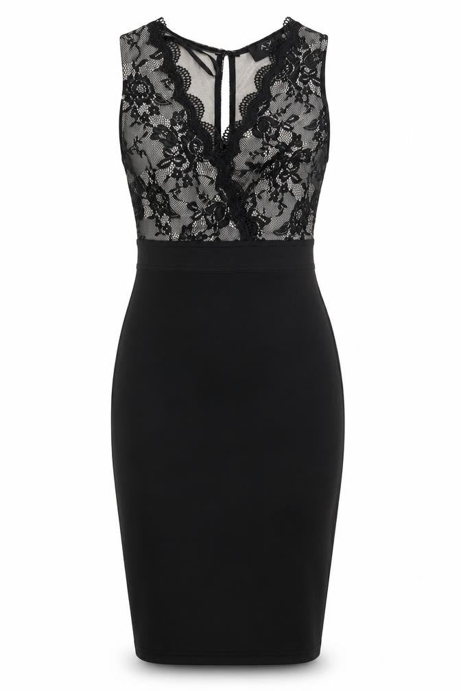 AX Paris Womens Black Floral Polyester Bodycon  Size 10  V-Neck Zip