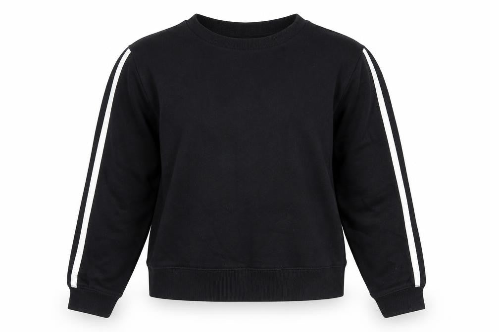 Front view of ASOS women’s black cotton pullover sweatshirt, size UK 8, pullover