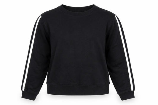 Front view of ASOS women’s black cotton pullover sweatshirt, size UK 8, pullover