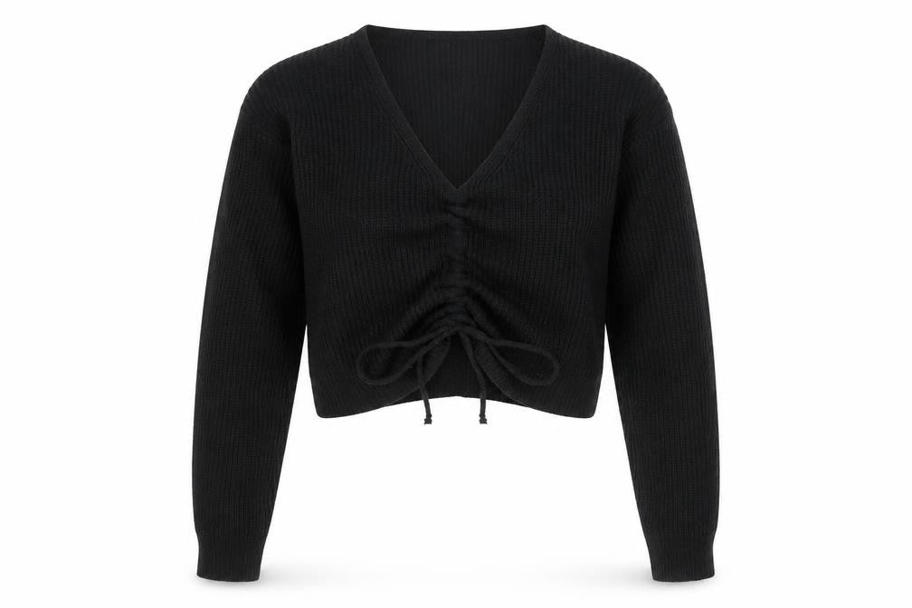 Front view of SHEIN women’s black v-neck acrylic jumper, size M