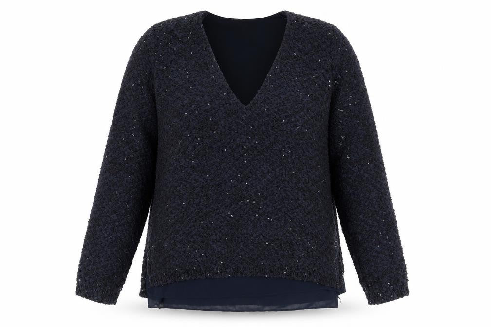 Front view of Zara women’s blue v-neck polyester jumper, size M
