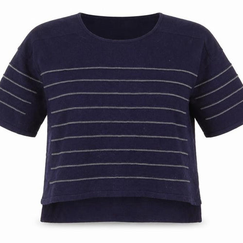 Marie Sixtine Womens Blue Round Neck Striped Cotton Pullover Jumper Size XS