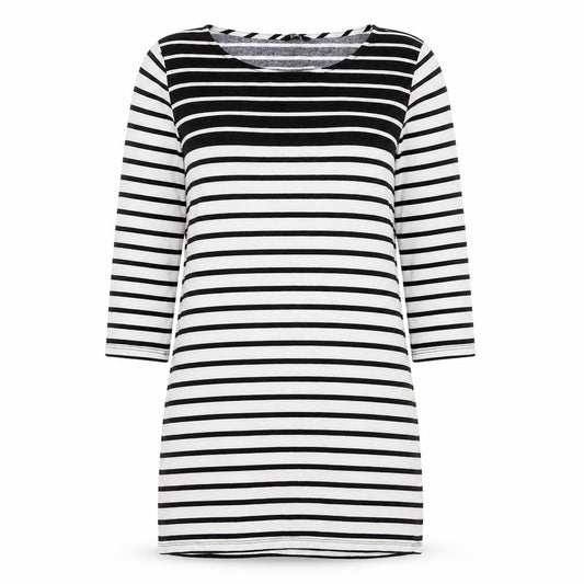 Front view of F&F women’s white round neck striped polyester jumper, size UK 12