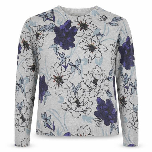 Marks and Spencer Womens Grey Round Neck Floral Acrylic Pullover Jumper Size 8