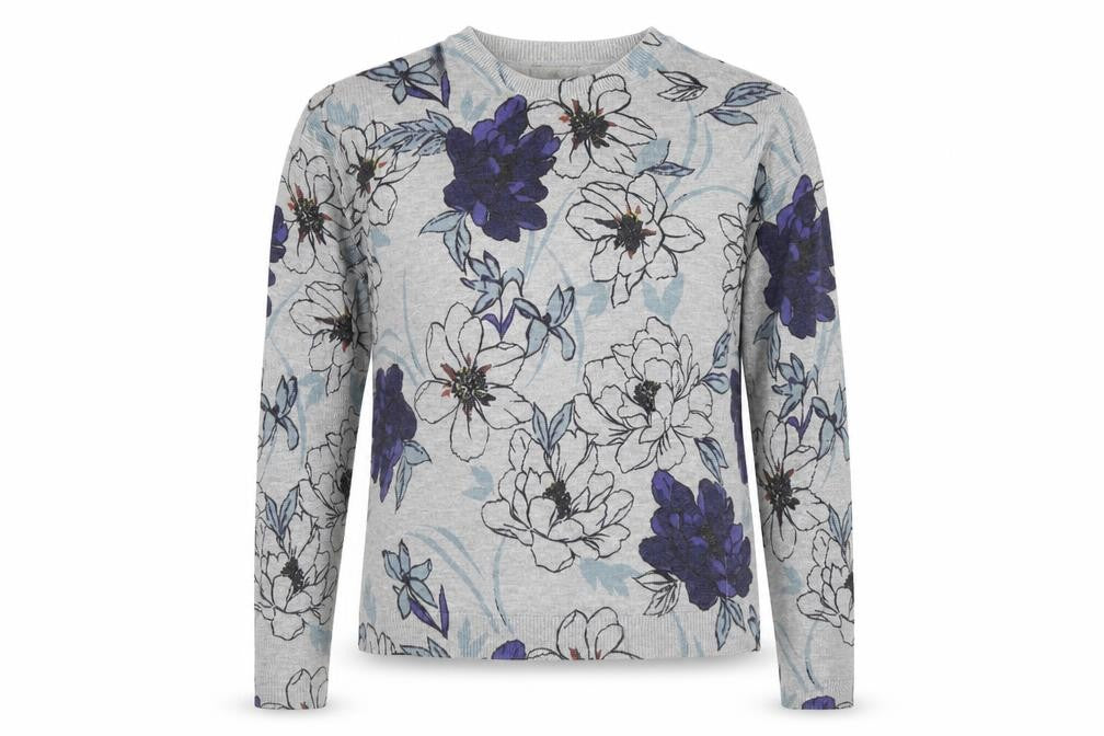 Marks and Spencer Womens Grey Round Neck Floral Acrylic Pullover Jumper Size 8