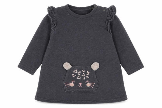Front view of George girls’ grey cotton jersey casual, size 6-9, months round neck snap