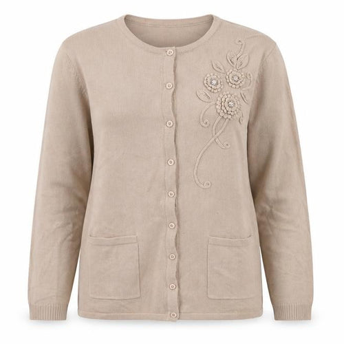 Reflect Womens Beige Round Neck  Acrylic Cardigan Jumper Size M