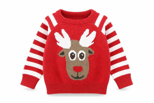 Front view of Rebel Baby Red Striped Cotton jumper, size 9-12, Months Pullover - Christmas jumper