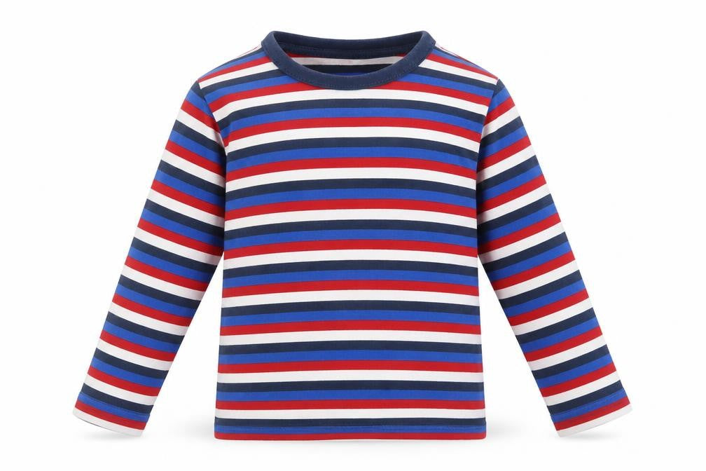 Front view of Mothercare boys’ blue striped cotton basic casual, size 2, years crew neck pullover