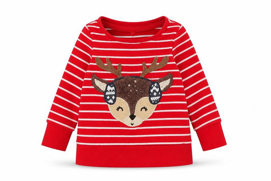 Front view of George Baby Red Striped Cotton Basic Casual, size 12-18, Months Crew Neck Pullover