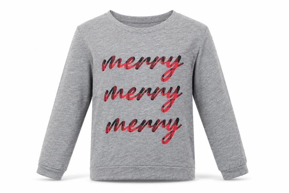 Front view of In the Style girls’ grey polyester basic casual, size 5-6, years crew neck pullover - christmas