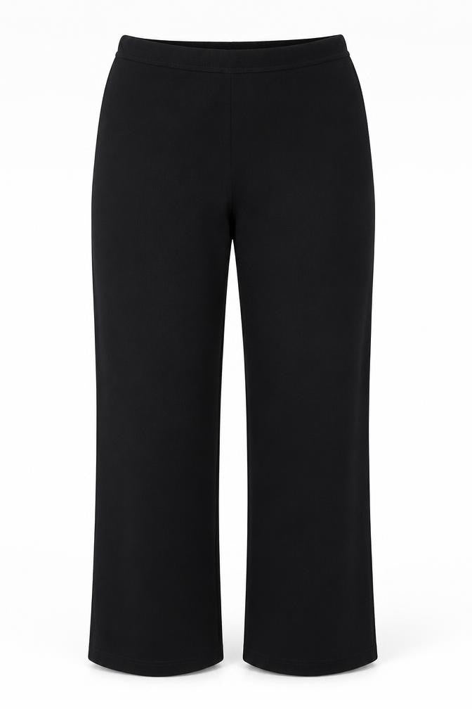 Front view of Dunnes women’s blue polyester trousers, size UK 14, 32-inch leg regular