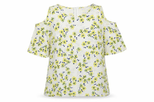 Front view of Atmosphere women’s multicoloured floral polyester basic blouse, size UK 12, round neck