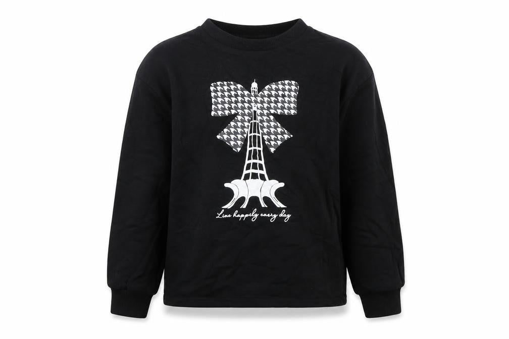 Front view of SHEIN girls’ black cotton pullover sweatshirt, size 9, years pullover