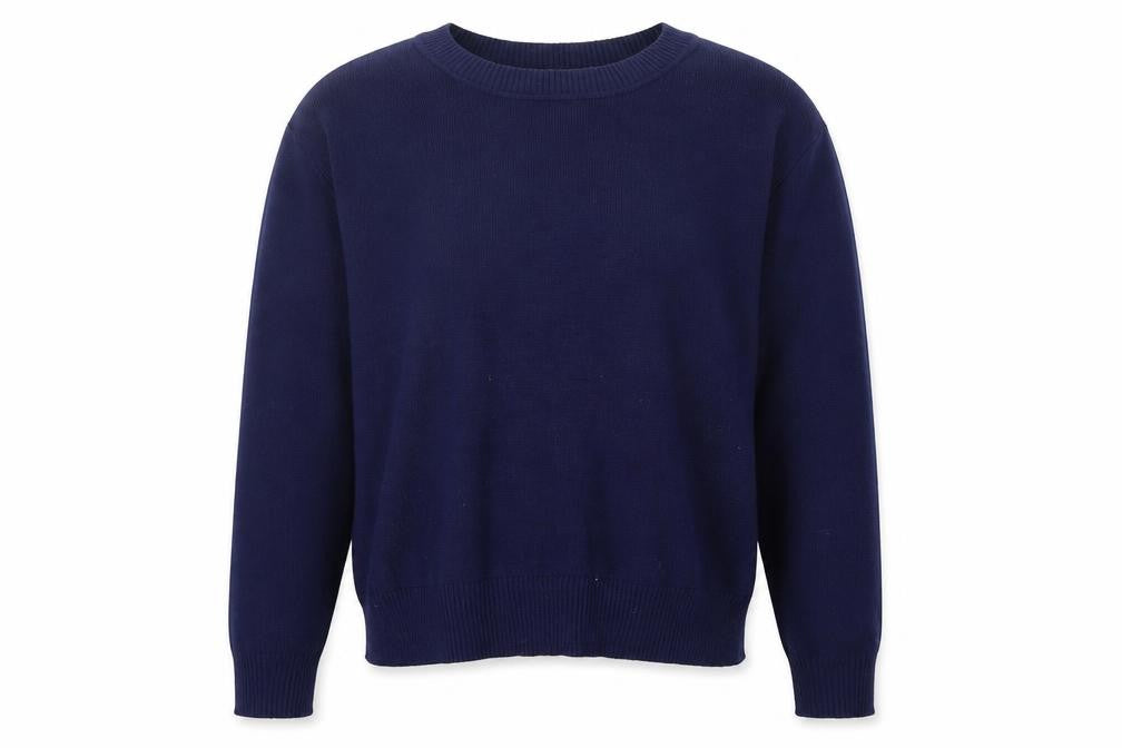Front view of Wild Flower women’s blue round neck viscose jumper, size M