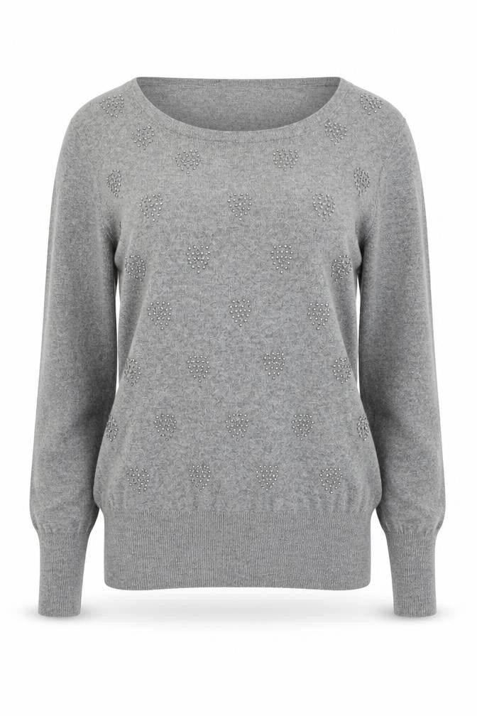 Front view of Klass women’s grey scoop neck viscose jumper, size UK 8