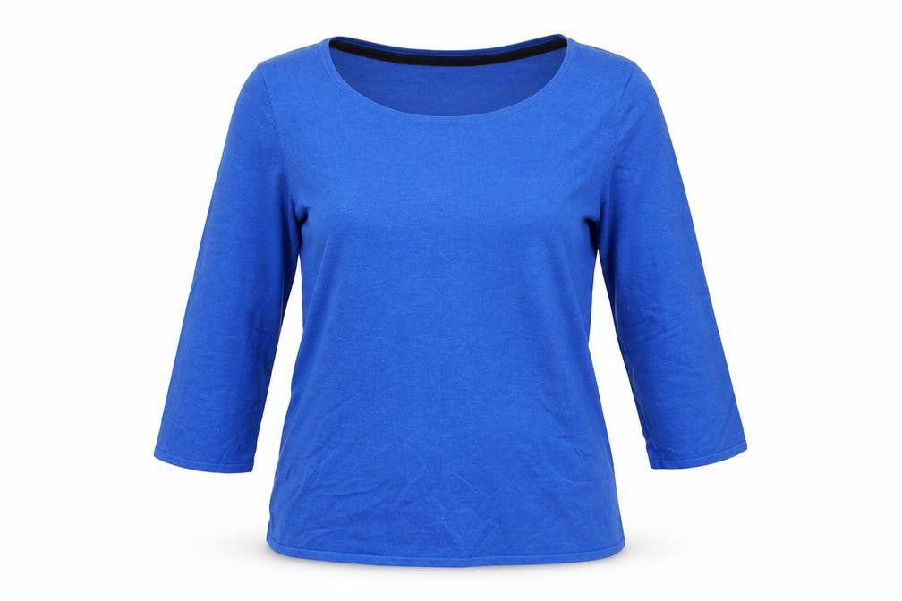 Front view of Planet women’s blue round neck viscose jumper, size M