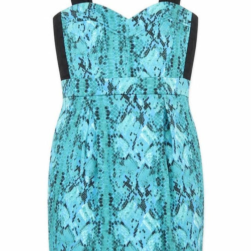 Drama Queen Womens Blue Animal Print Cotton Pencil Dress  Size 12  Sweetheart Zip