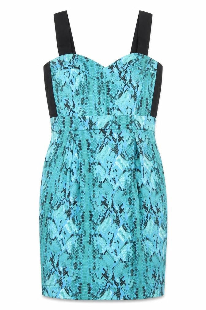 Drama Queen Womens Blue Animal Print Cotton Pencil Dress  Size 12  Sweetheart Zip