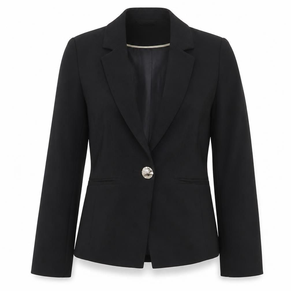 Front view of Dorothy Perkins women’s black polyester jacket suit jacket, size UK 4