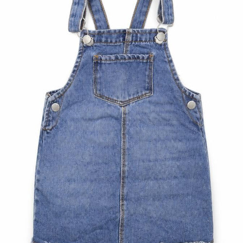 Denim & Co. Girls Blue  100% Cotton Pinafore/Dungaree Dress  Size 18-24 Months  Square Neck