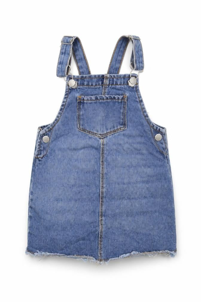 Denim & Co. Girls Blue  100% Cotton Pinafore/Dungaree Dress  Size 18-24 Months  Square Neck