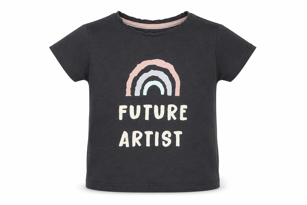 Front view of Primark girls’ grey cotton basic t-shirt, size 12-18, months crew neck pullover - future artist