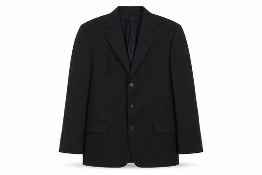 Front view of Bäumler Baumer men’s black polyester jacket blazer, size 36