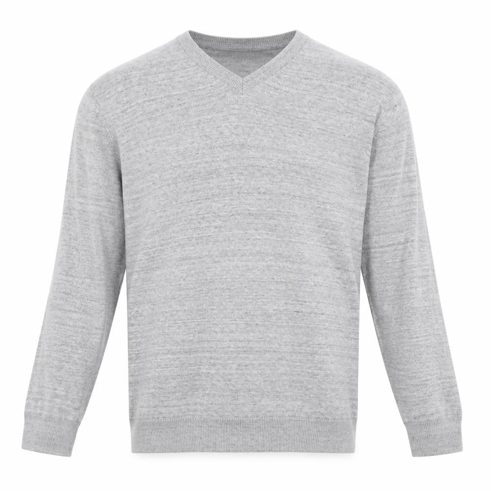 Front view of Matalan men’s grey v-neck cotton jumper, size L
