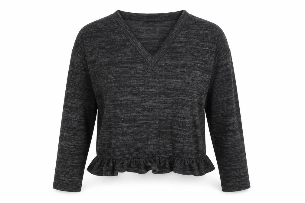 Front view of Boohoo women’s grey v-neck polyester jumper, size L