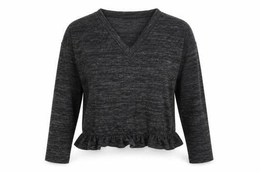 Front view of Boohoo women’s grey v-neck polyester jumper, size L