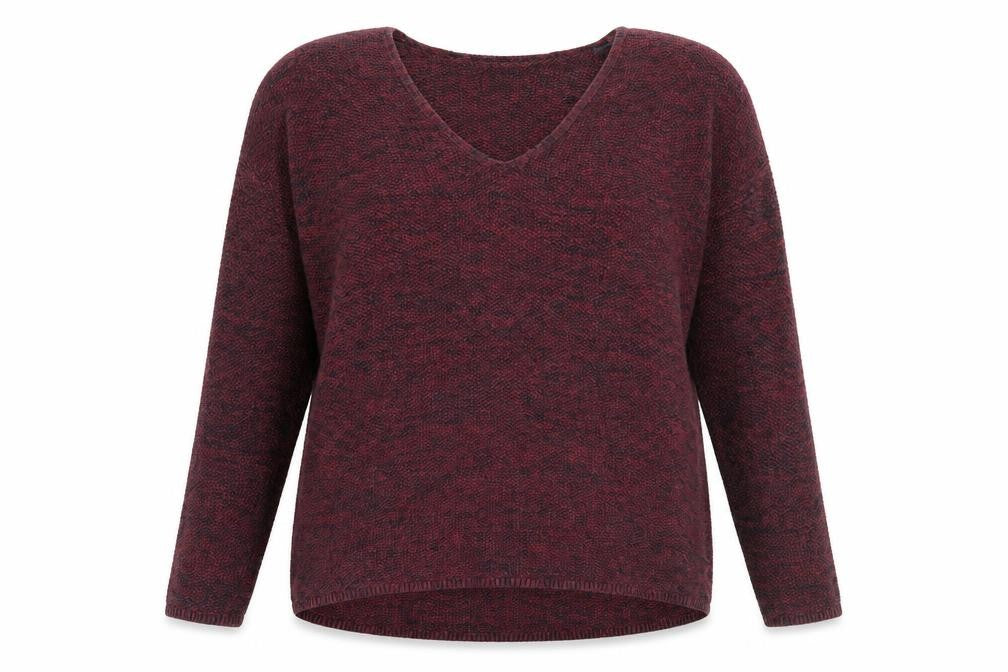Front view of H&M women’s red v-neck cotton jumper, size L