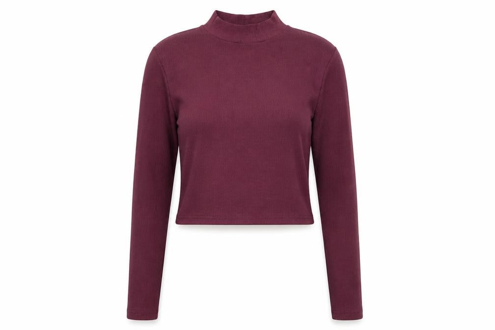 Front view of H&M women’s purple high neck polyester jumper, size S