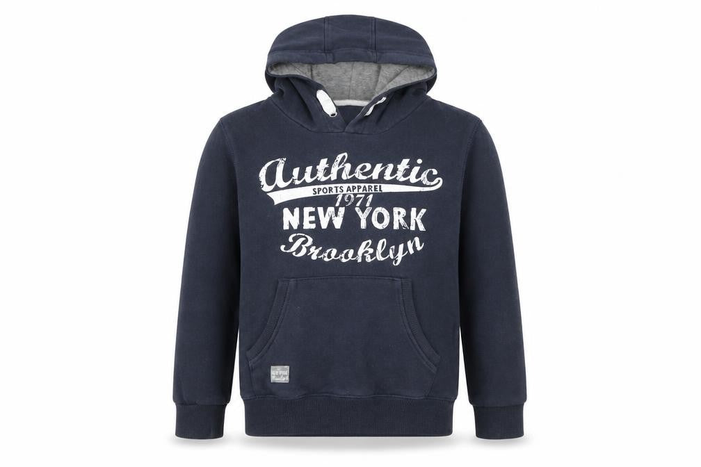 Front view of Rebel boys’ blue cotton pullover hoodie, size 7-8, years