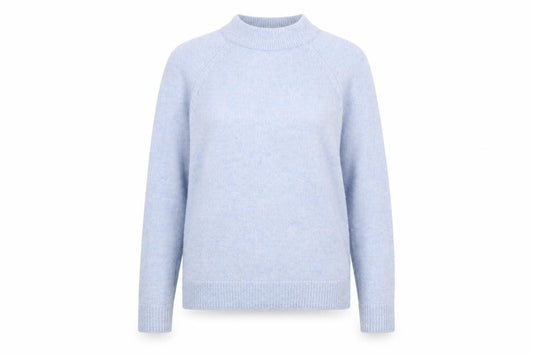 Front view of H&M women’s blue round neck polyamide jumper, size UK 8