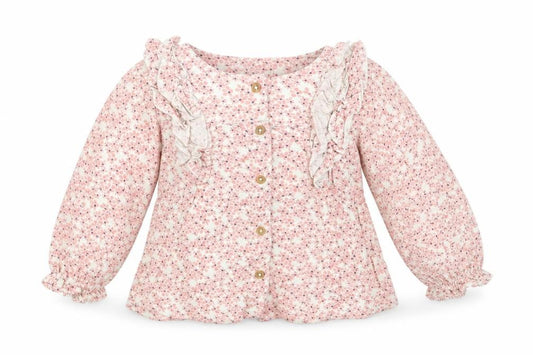 Front view of Marks Baby Pink Floral Viscose Basic Button-Up, size 18-24, Months Round Neck Button