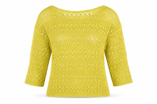 Front view of Next women’s yellow round neck polyester shrug jumper, size UK 12