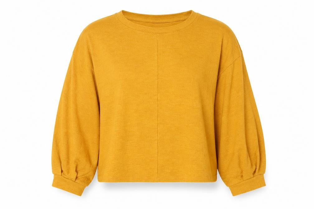 Front view of H&M women’s orange polyester cropped blouse, size M, round neck