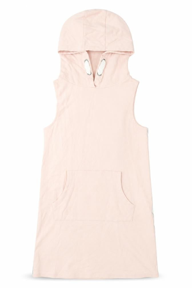 Front view of Next girls’ pink 100% cotton vest hoodie, size 11, years pullover