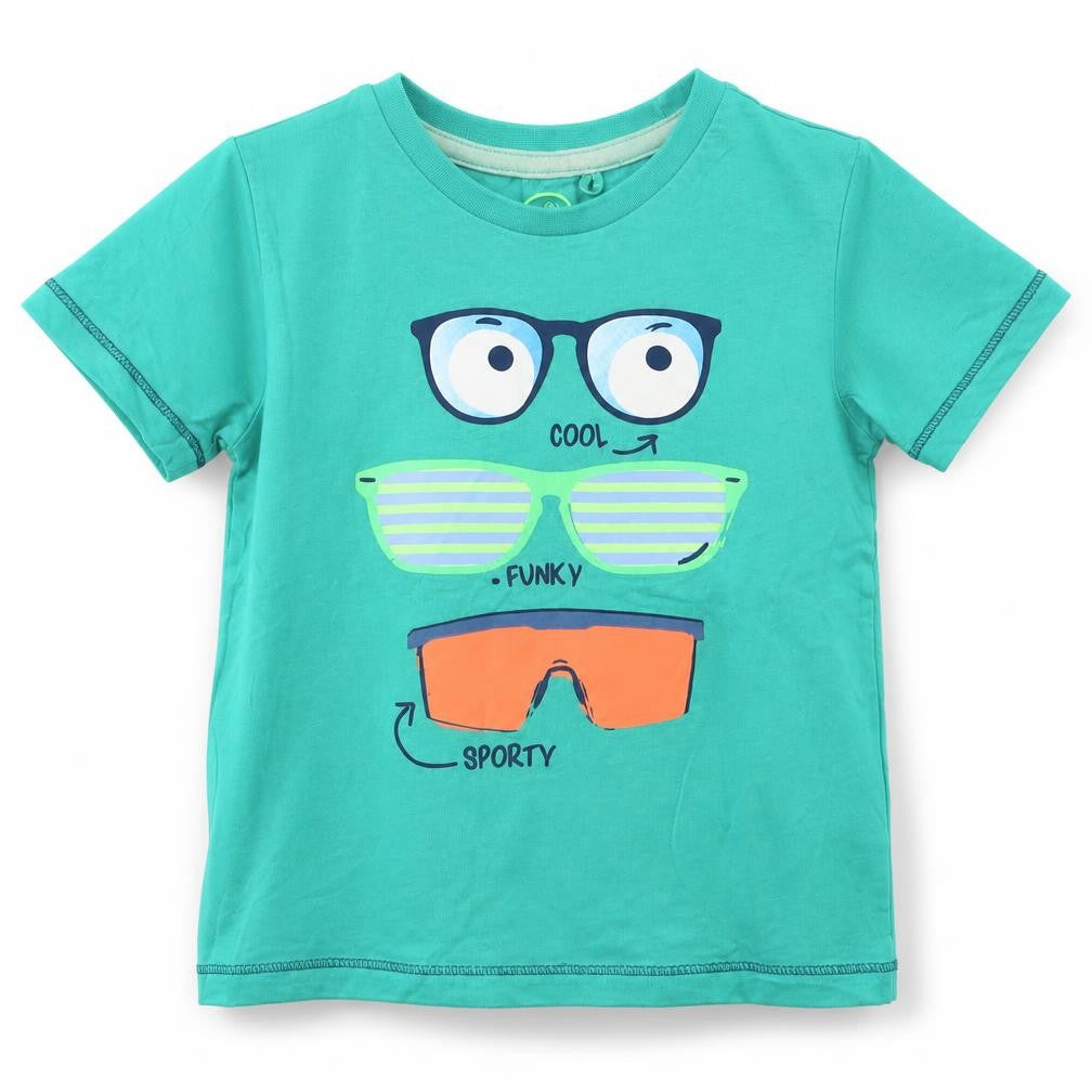 Cool Club Boys Green  Cotton Basic T-Shirt Size 2 Years Crew Neck Pullover - Cool Glasses