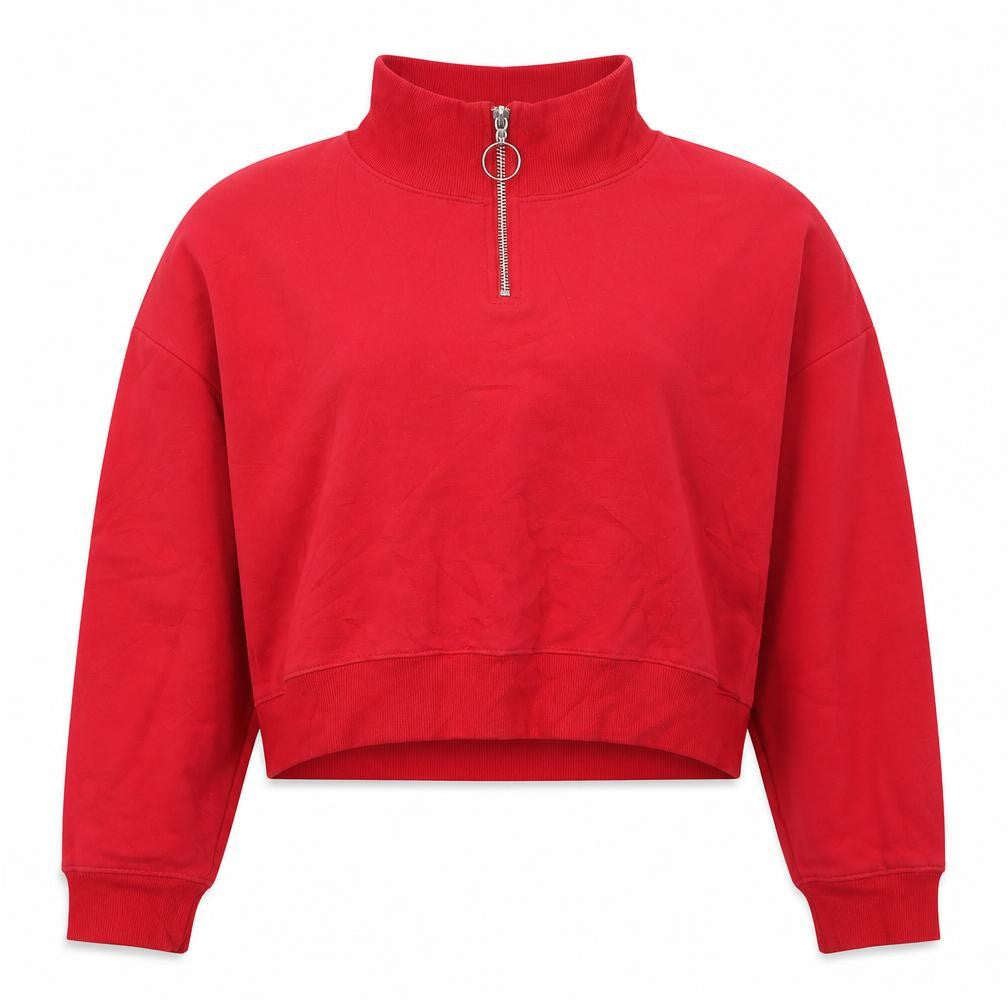 Front view of H&M women’s red cotton pullover sweatshirt, size XS, pullover