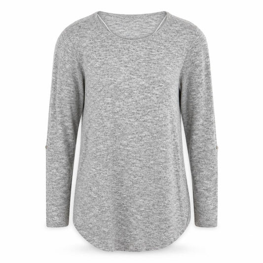 Front view of Atmosphere women’s grey round neck polyester jumper, size UK 12